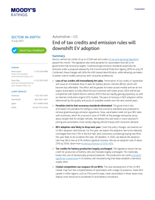 Automotive - US - End of tax credits and emission rules will downshift EV adoption