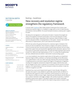 Banking – Kazakhstan: New recovery and resolution regime strengthens the regulatory framework