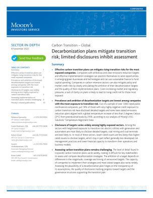 Decarbonization plans mitigate transition risk; limited disclosures ...