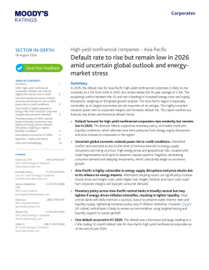 Default rate to rise but remain low in 2026 amid uncertain global outlook and energymarket stress