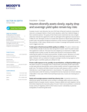 Insurers diversify assets slowly; equity drop and sovereign yield spike remain key risks