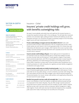 Insurers' private credit holdings will grow, with benefits outweighing risks