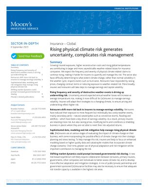 Rising physical climate risk generates uncertainty, complicates risk ...