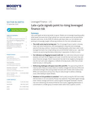 Late-cycle signals point to rising leveraged finance risk