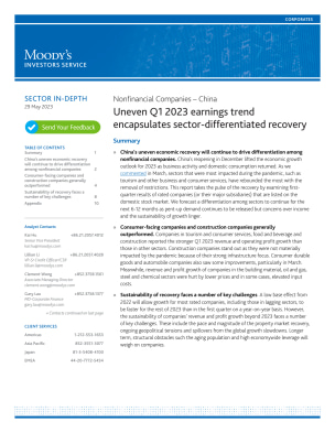 Sector In-Depth: Nonfinancial Companies – China - Uneven Q1 2023 earnings trend encapsulates sector-differentiated recovery, 29 May 2023