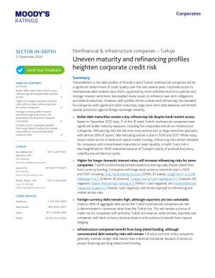 Nonfinancial & infrastructure companies – Turkiye: Uneven maturity and refinancing profiles heighten corporate credit risk