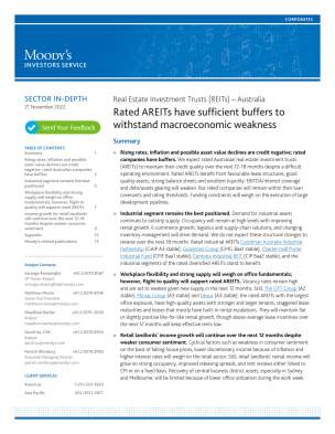 Sector In-Depth Real Estate Investment Trusts (REITs) – Australia, Rated AREITs have sufficient buffers to withstand macroeconomic weakness, 21 November 2022