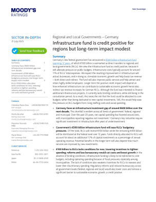 Regional and Local Governments - Germany - Infrastructure fund is credit positive for regions but long-term impact modest
