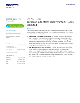 SME ABS - European auto stress spillover into SME ABS is limited