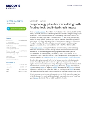 Sovereign – Europe: Longer energy price shock would hit growth, fiscal outlook, but limited credit impact