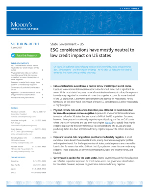 ESG considerations have mostly neutral to low credit impact on US states