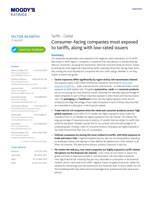 REPORT: Consumer-facing companies most exposed to tariffs, along with low-rated issuers