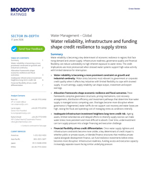 Water Management – Global: Water reliability, infrastructure and funding shape credit resilience to supply stress