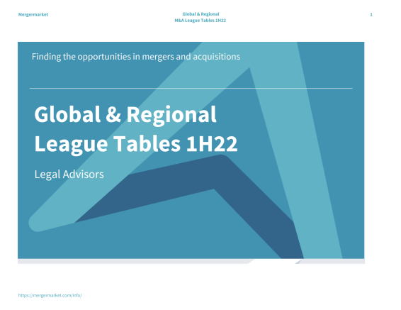 1H22 Global and Regional Legal Advisory M&A League Tables Released