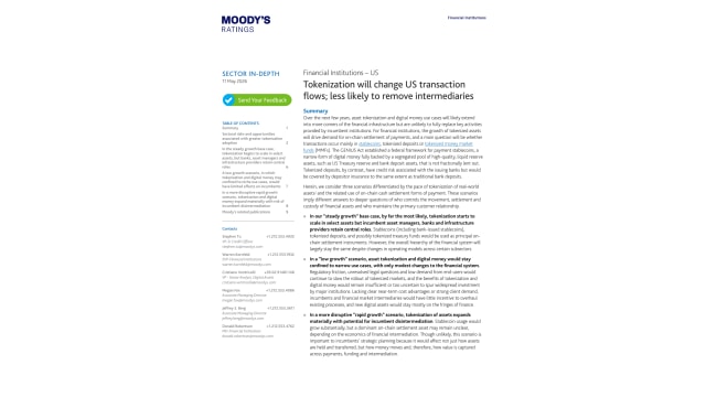 Tokenization will change US transaction flows; less likely to remove intermediaries