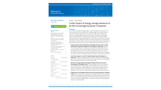 Sector In-Depth: Power - Asia-Pacific: Credit impact of energy storage advances to be felt increasingly by power companies, 19 April 2023