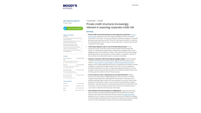 Corporates – Global Private credit structures increasingly relevant in assessing corporate credit risk