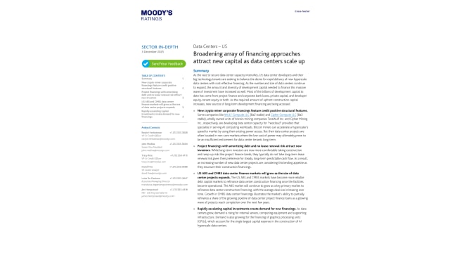 Data Centers – US Broadening array of financing approaches attract new capital as data centers scale up