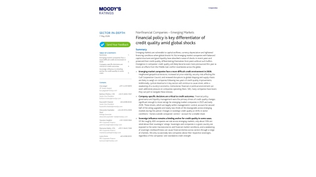 Financial policy is key differentiator of credit quality amid global shocks