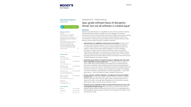 Software & AI – North America Spec-grade software faces AI disruption threat, but not all software is created equal