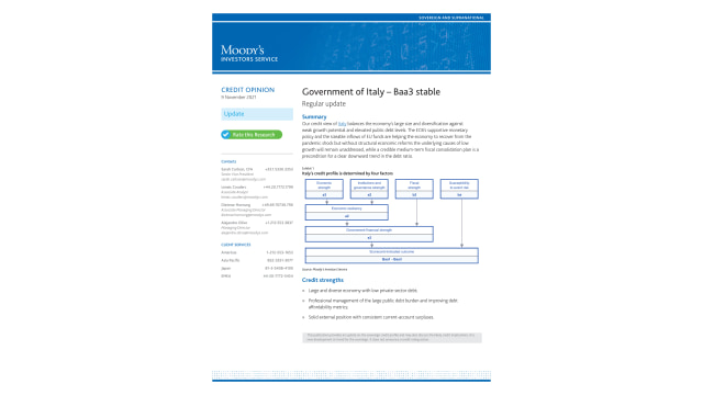Credit Opinion: Government of Italy - Baa3 stable | Moody's Events