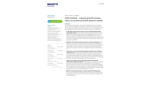 Data Centers – Global 2026 Outlook - Capacity growth remains robust as tenants prioritize speed to market
