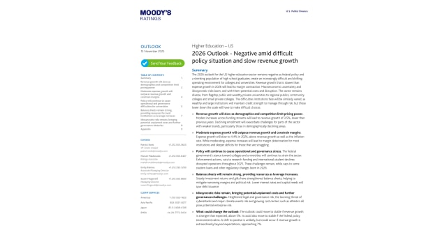 Higher Education – US 2026 Outlook - Negative amid difficult policy situation and slow revenue growth
