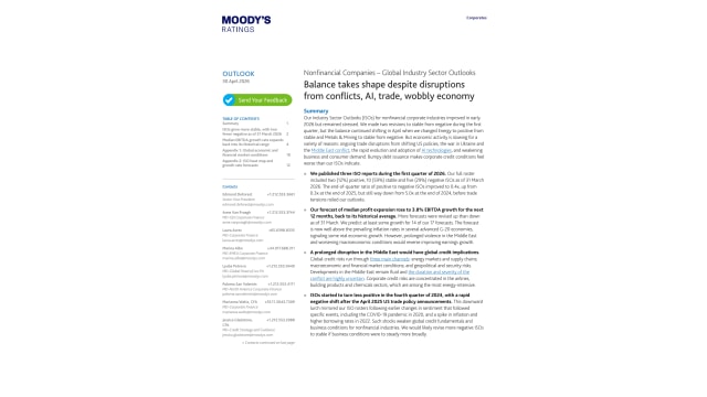 Nonfinancial Companies – Global Industry Sector Outlooks Balance takes shape despite disruptions from conflicts, AI, trade, wobbly economy