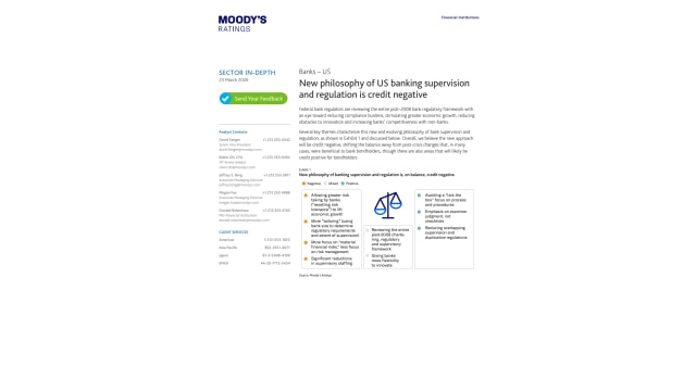 New philosophy of US banking supervision and regulation is credit negative