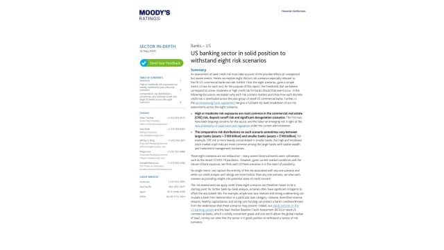 US banking sector in solid position to withstand eight risk scenarios