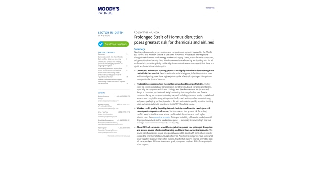 Corporates – Global Prolonged Strait of Hormuz disruption poses greatest risk for chemicals and airlines