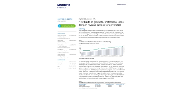 Higher Education – US New limits on graduate, professional loans dampen revenue outlook for universities