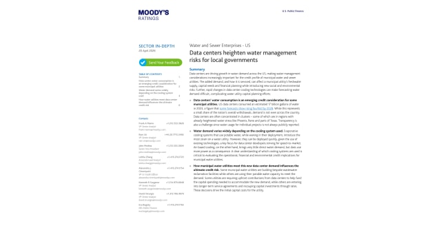 Water and Sewer Enterprises - US Data centers heighten water management risks for local governments