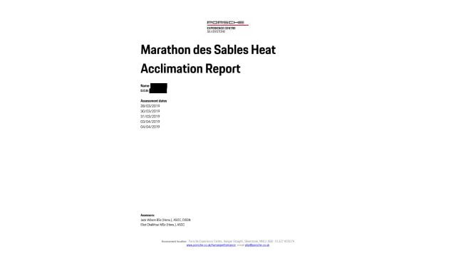 Marathon des Sables Heat Acclimation Report