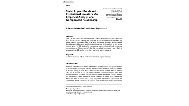 Social Impact Bonds and Institutional Investors: An Empirical Analysis of a Complicated Relationship