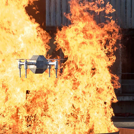 Heat-resistant drone flies into flames to protect firefighters